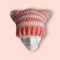 cat beanie hat, peach and white, acrylic